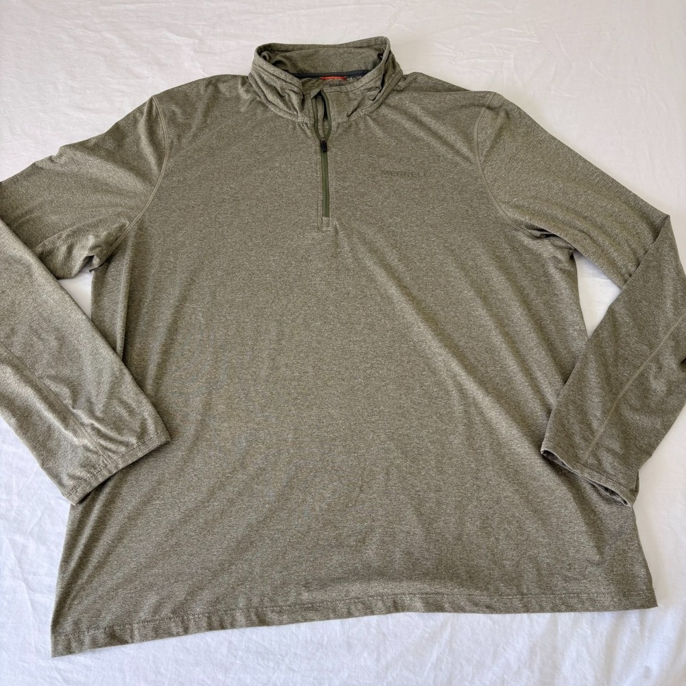 Merrell Mens Olive Green Quarter Zip Long Sleeve Athletic Pullover Top‎ Size XL